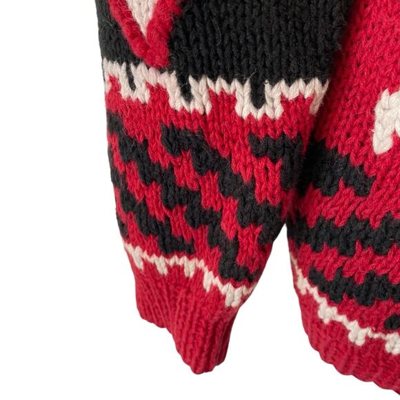 Vintage Susann D Hand Knit Aztec Navajo Red Black Cotton Blend Sweater Large - Picture 5 of 7